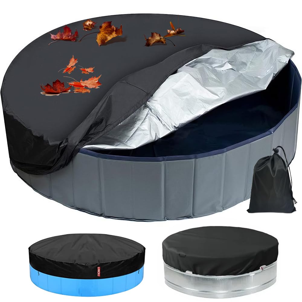 DAJASD Outdoor Swimming Pool Cover, 122x30cm Round Pool Cover, Round Dog Pool Cover with Adjustable Drawstring for Dog Kids Swimming Accessories, Hot Tubs, Waterproof and Dustproof UV Resistant
