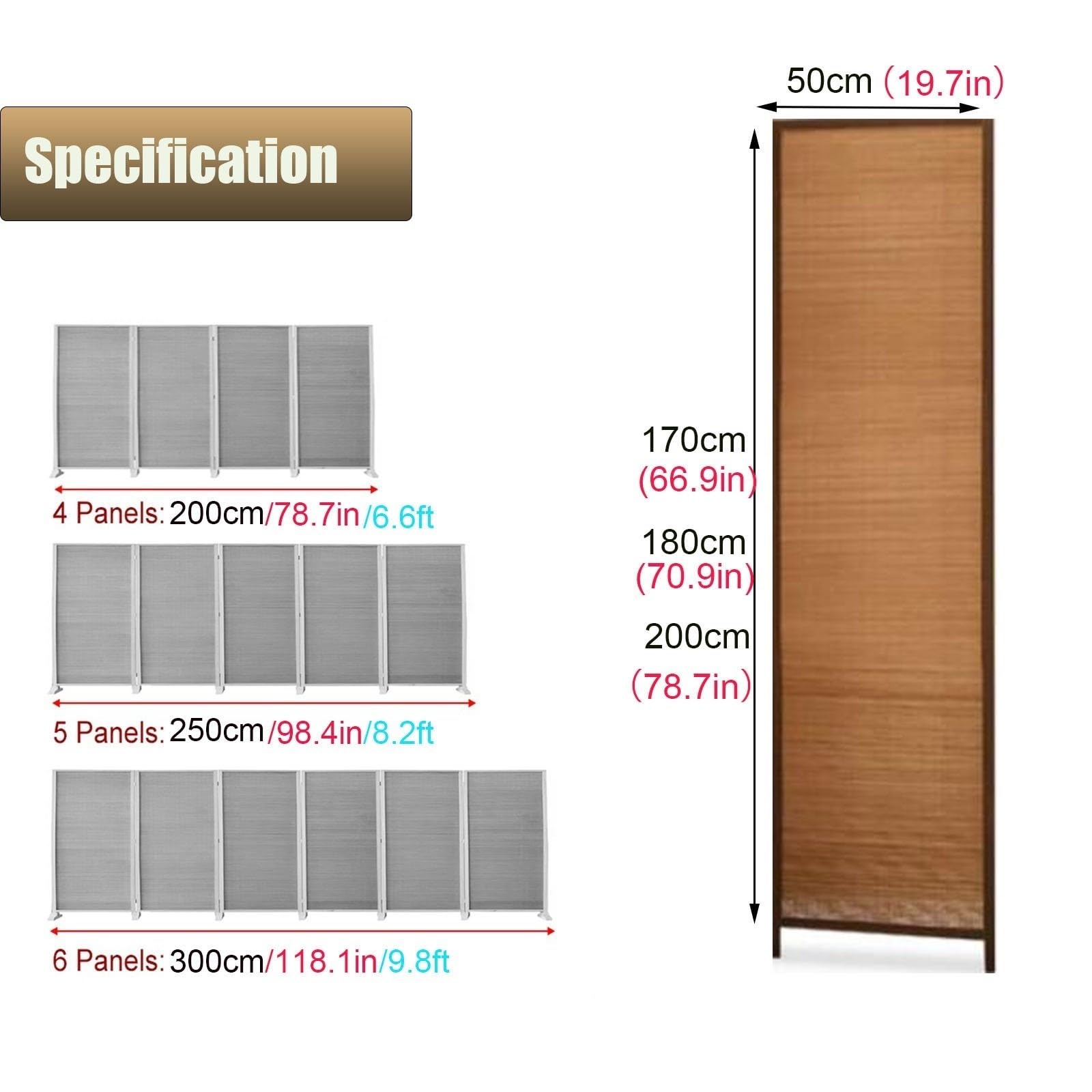 Cloison De Séparation Courte 4/5/6 Panneaux, Paravent Respirant en Rotin, Cloison De Séparation Portable Et Pliable, for L'école À Domicile(50x30cm-5 Panels