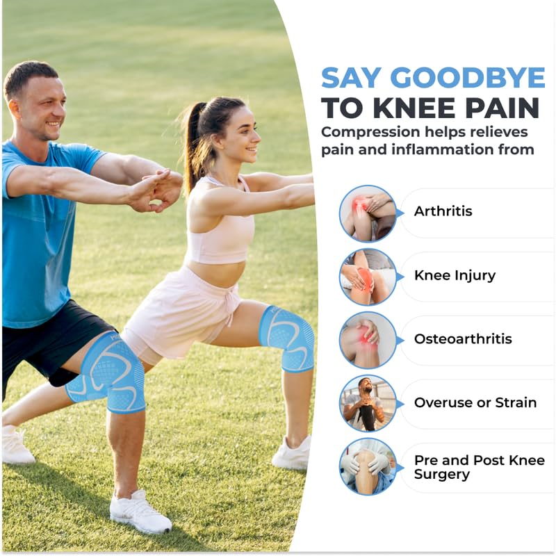 Modvel 2 Pack Knee Brace for Women & Men - Workout Knees Compression Sleeve for Knee Pain Relief Joint Support for ACL, Arthritis, Meniscus Tear Knees Brace for Sports, Rodilleras para Gym Fitness