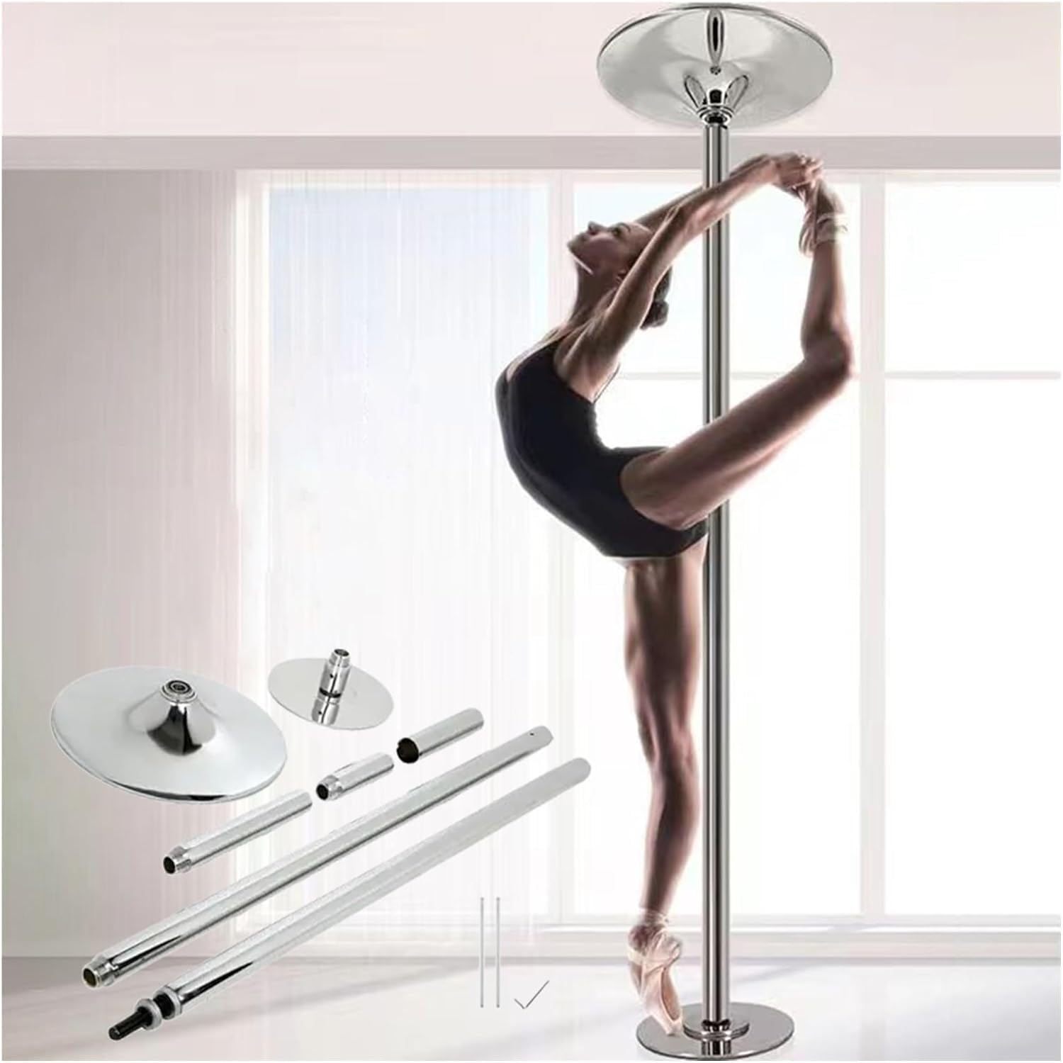 AYCDL Pole Dancing Pole for Home Spinning Dance Pole for Home Fitness, 45mm Professional Dancing Pole Kit, Stripper Pole Spinning Portable for 2.24m-3.8m High Ceiling,Silver-3.2M-3.4M/10.5ft-11ft