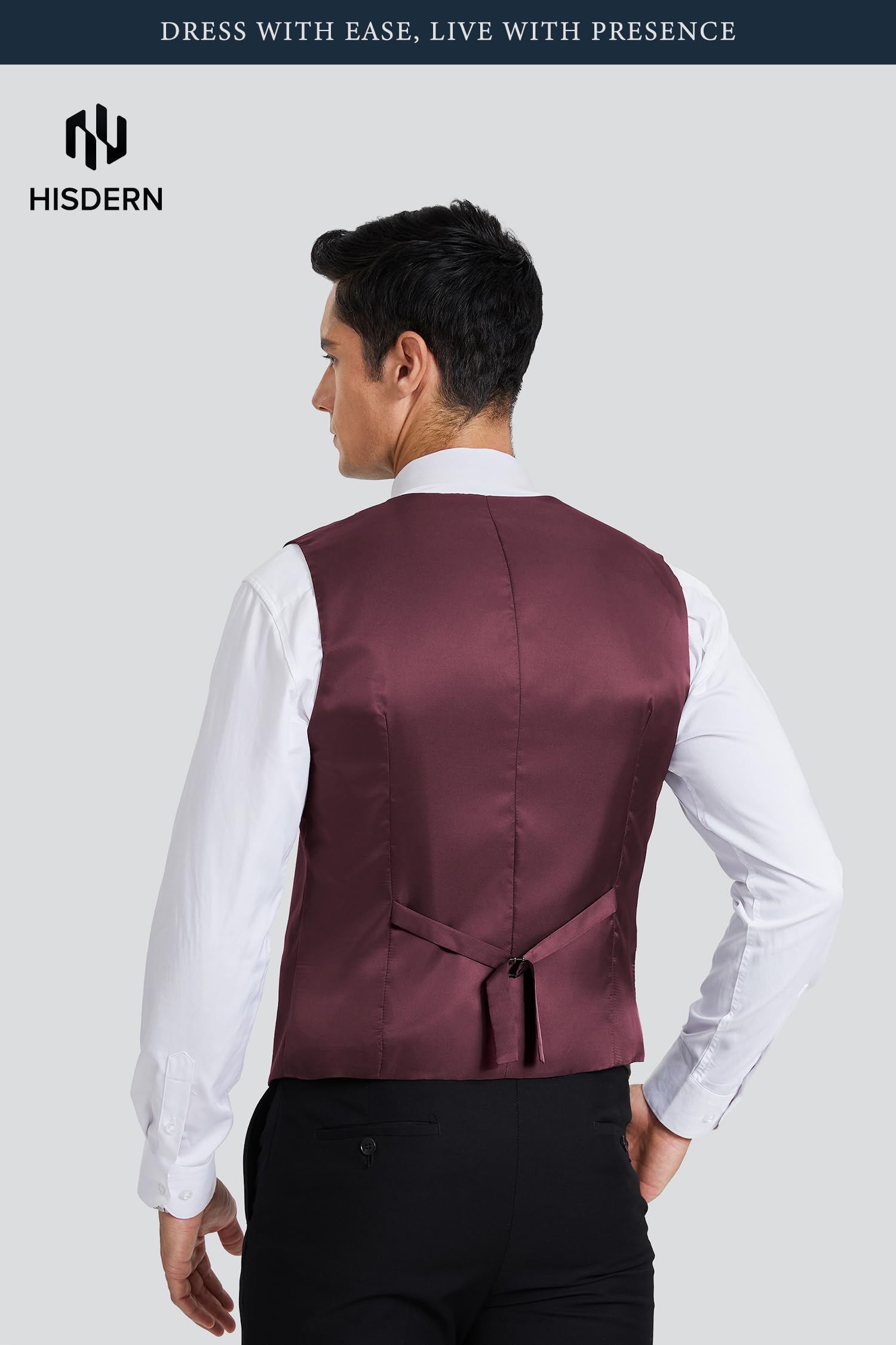 HISDERN Chaleco de Vestir para Hombre Chalecos de Traje Hombres Chaleco de Algodón para Formal Fiesta de Boda Borgoña L