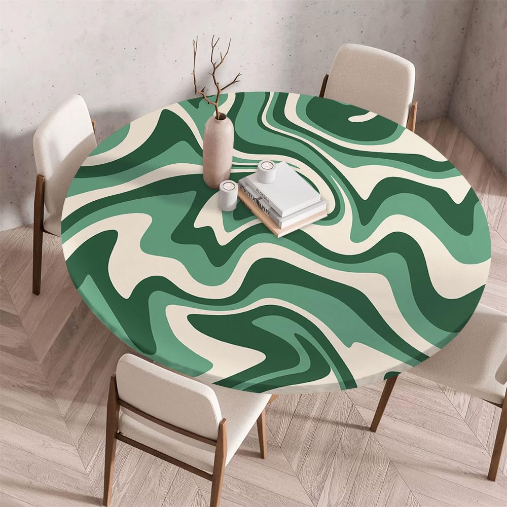 Morbuy Elastic Fitted Colorful Round Tablecloth, Table Cloths Stain Resistant Stretch Table Protector Cover for Home Coffee Restaurant Dining Picnic (Green,200cm)
