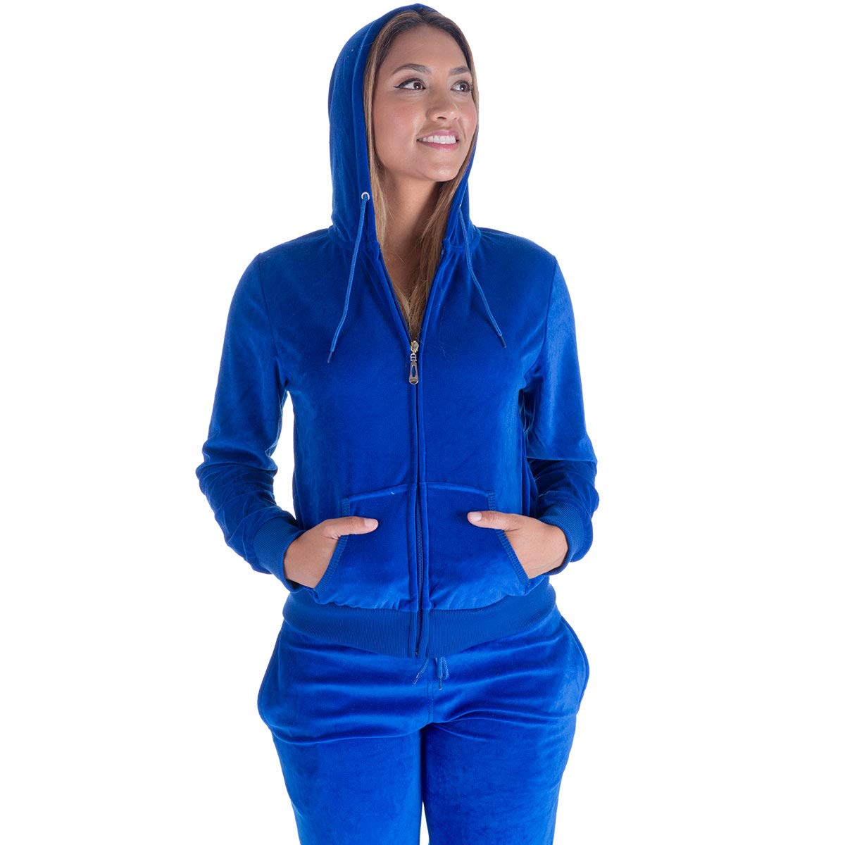 Yasumond Conjunto deportivo de terciopelo para mujer, 2 piezas, manga larga, cremallera, capucha, sudadera de terciopelo y pantalones deportivos