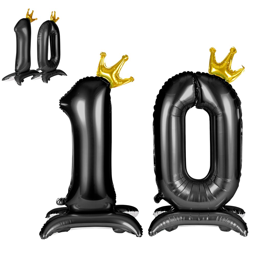 APXEL Black Standing Crown Number 10 Balloons, 42'' Foil 1 & 0 Balloon