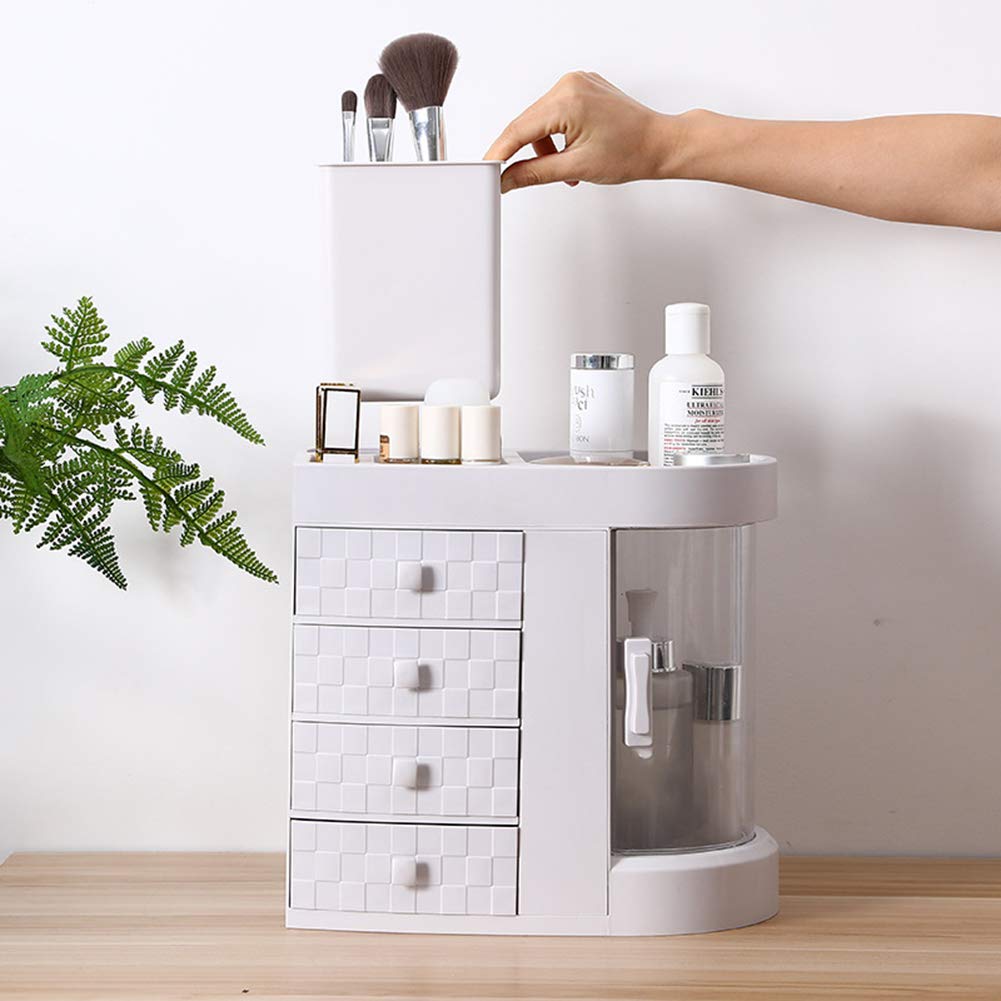 Caja Cosméticos Organizador, Organizador del Maquillaje, la Joyería Ajustable y el Soporte de Exhibición Cosmético Saludable, White