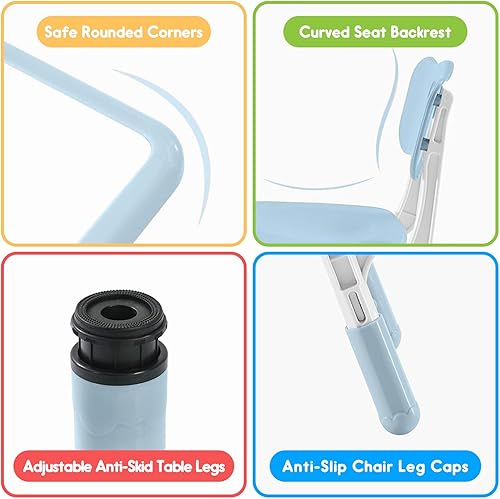 Miniatura 28 de Juego de mesa y silla para niños, juego de mesa y sillas para niños, altura ajustable, patas y organizador de mesa antideslizantes, escritorio de