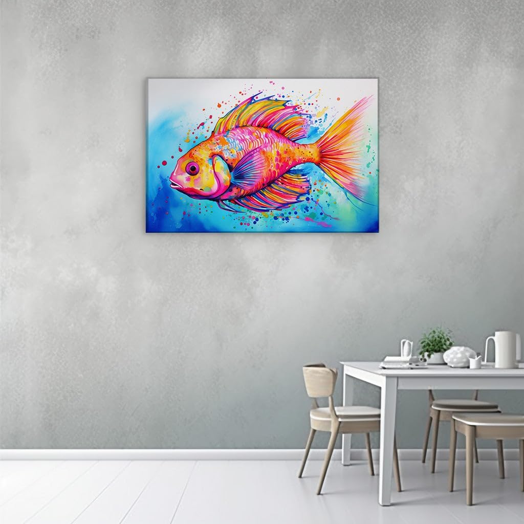 Canvas for Living Room. Vibrant Brushstrokes of The Digital Sea: A Red-Hued Fish's Artistic Swim, 27 x 18 inch Canvas Wall Art - Contemporary Masterpieces - Zen Wall Decor