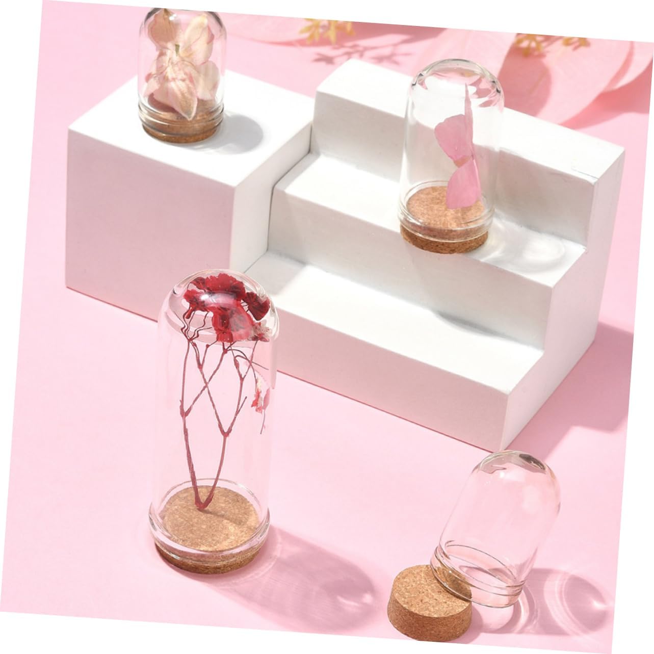 ABOOFAN 5sets 15pcs Mini Glass Dome Cloche with Base for Dried Flower Display Glass Terrarium for Mini Plants and DIY Micro Landscapes for Home Decor and 15pcs*5