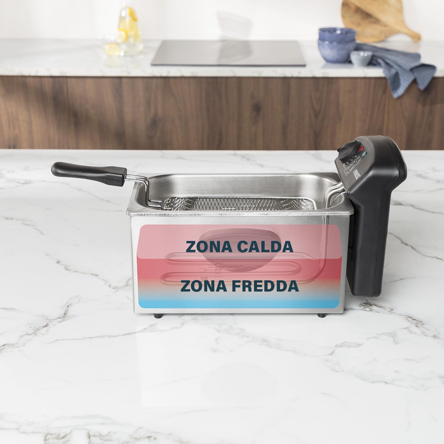 Princess Friggitrice in acciaio inox da 3 L 2000W – Tecnologia a zona fredda per olio più pulito e meno odori, riscaldamento rapido, design elegante, cestello removibile, facile da pulire