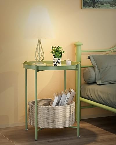 Miniatura 2 de EKNITEY - Mesa auxiliar pequeña de metal, mesa lateral impermeable para sofá pequeño, mesas de café para dormitorio, interior y exterior, con