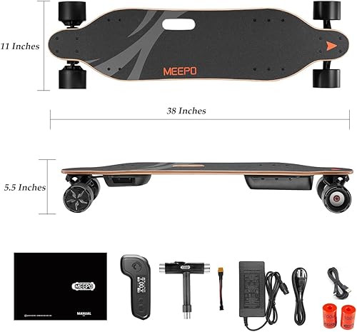 Miniatura 6 de MEEPO V3S ER - Monopatín eléctrico con control remoto de 20 Mlies de largo alcance, velocidad máxima de 29 Mph, motores duales de alta potencia de