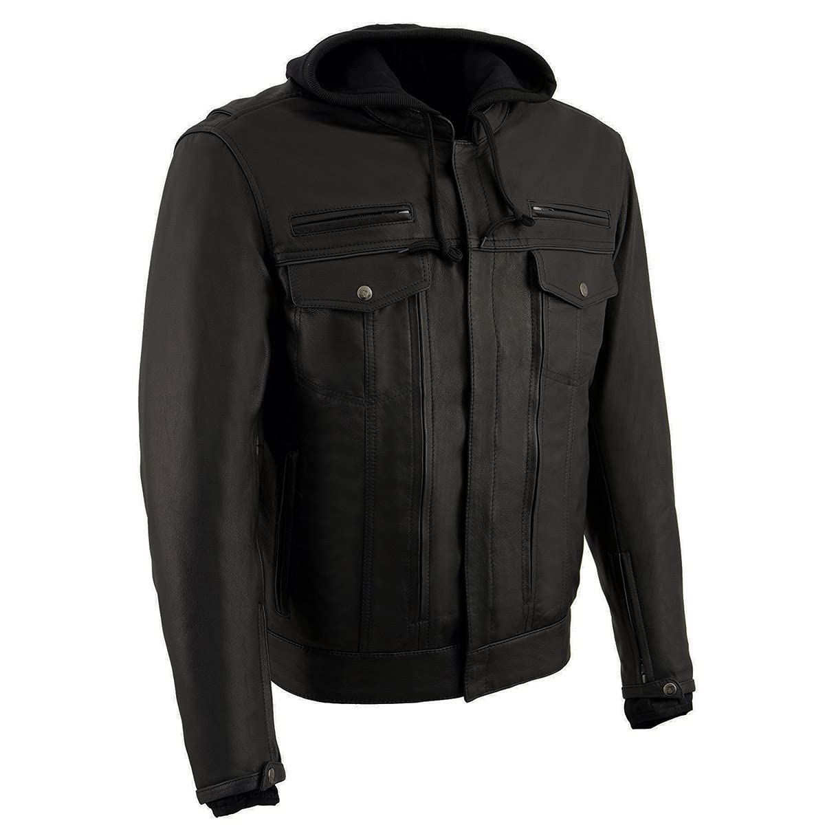 Milwaukee Leather Men's Premium Leather Motorcycle Riders Vented Jacket with Removable Hoody Liner