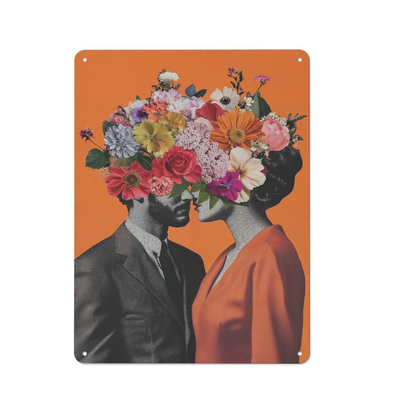Junmoney Style-14 Tin Sign With Floral Couple Portrait Design 40X30cm, Creative Creative Space Decor For Home Office, Reading Corner Or Bedroom