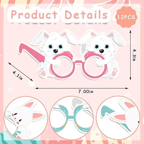 Miniatura 2 de ALIBBON 12 vasos de Pascua, orejas de conejo de Pascua, anteojos de huevos de pollo, accesorios de cabina de fotos de Pascua, suministros de