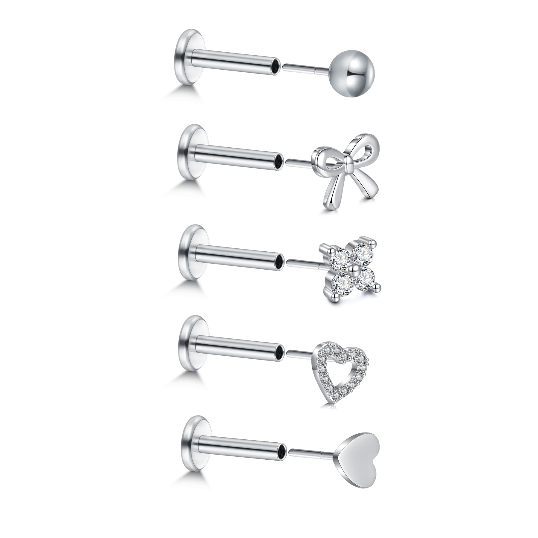 QSKISS 20g Niedlich Tragus Piercing Flach Zurück Ohrringe 6mm Threadless Nasenstecker Labret Knorpel Lippe Medusa Conch Hypoallergenic Für Frauen Männer