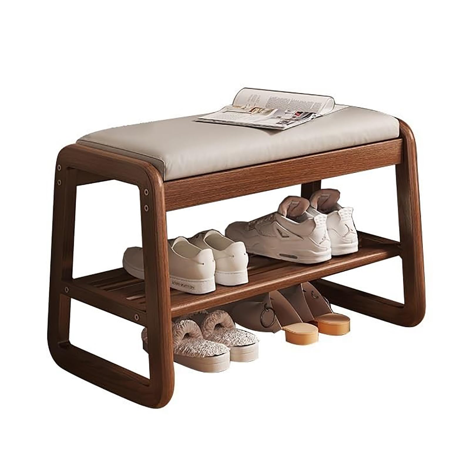 Banc de rangement à chaussures rembourré gain de place 80 cm meuble d'entrée milieu du siècle