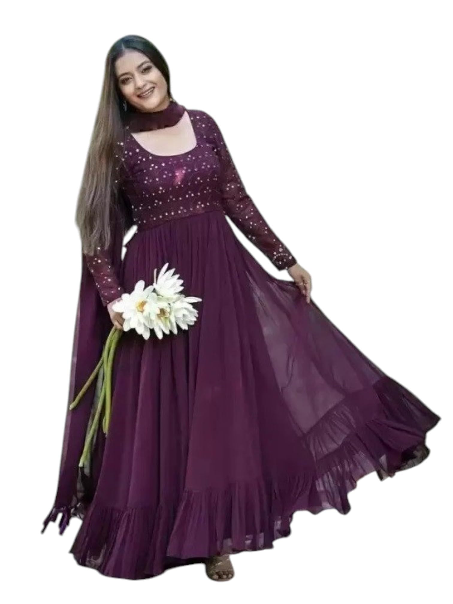 Elegant Anarkali Gown with Dupatta || Women's Ethnic Dress with Embroidered Detailing || Perfect for Weddings, Festivals & Special Occasions