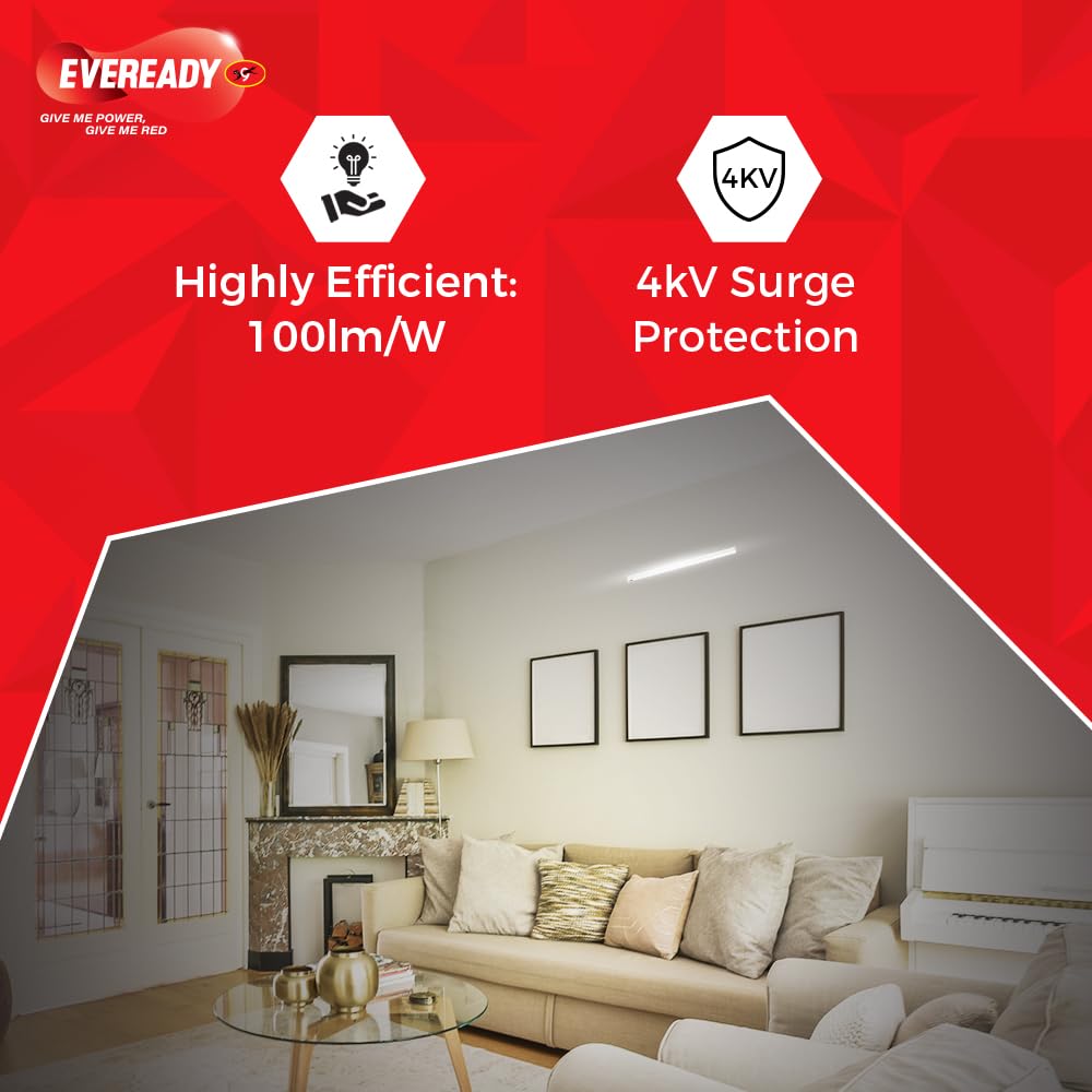 Eveready 10W LED Batten | Highly Efficient | 100lm/W | Fire Retardant PC Body | Lasts Upto 25000 Hours | Pack of 4 | 4kV Surge Protection | BIS Approved | Made in India | White, Cool Day Light 1