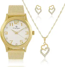 Relógio CHAMPION KIT feminino dourado esteira CN29007W