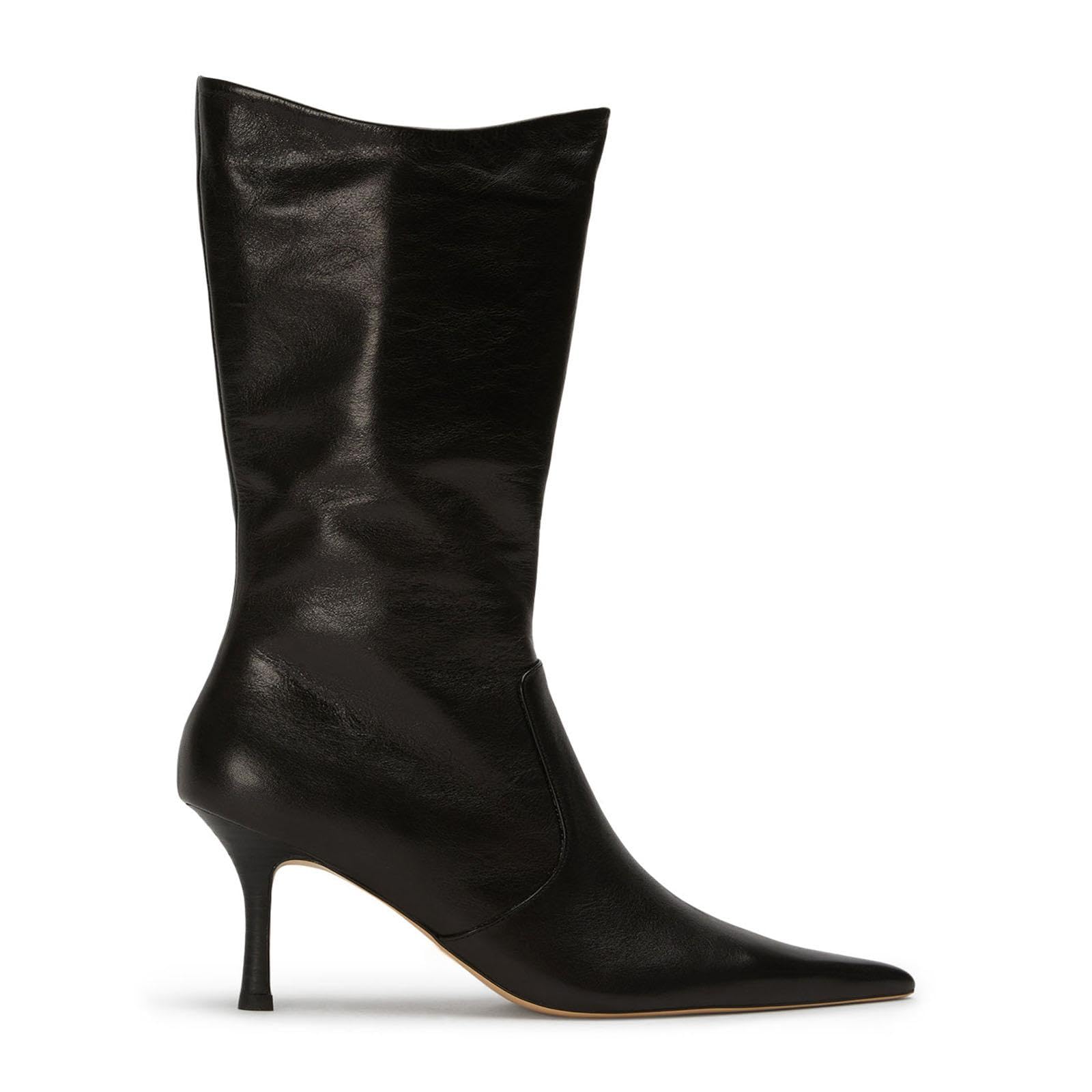 Goiphrri Mid Calf Boots for Women Dressy Sexy Pointed Toe Stiletto Boot Heels Side Zipper Wide Calf Boots