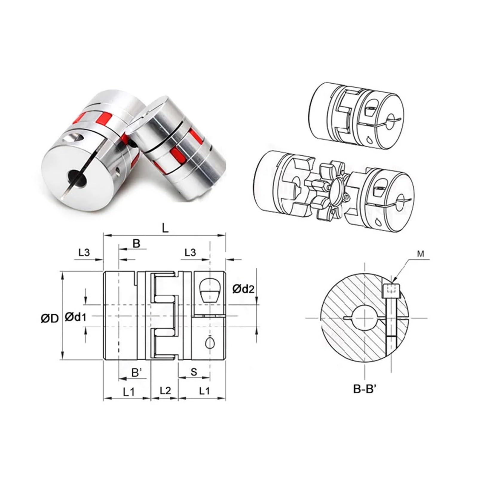 Acoplador D80L90, conector de Motor de acoplamiento de eje Flexible de ciruela de aluminio, orificio interior 16 17 18 20 22 24 25 28 30 32 35 38 40 42 45mm(16x16mm)