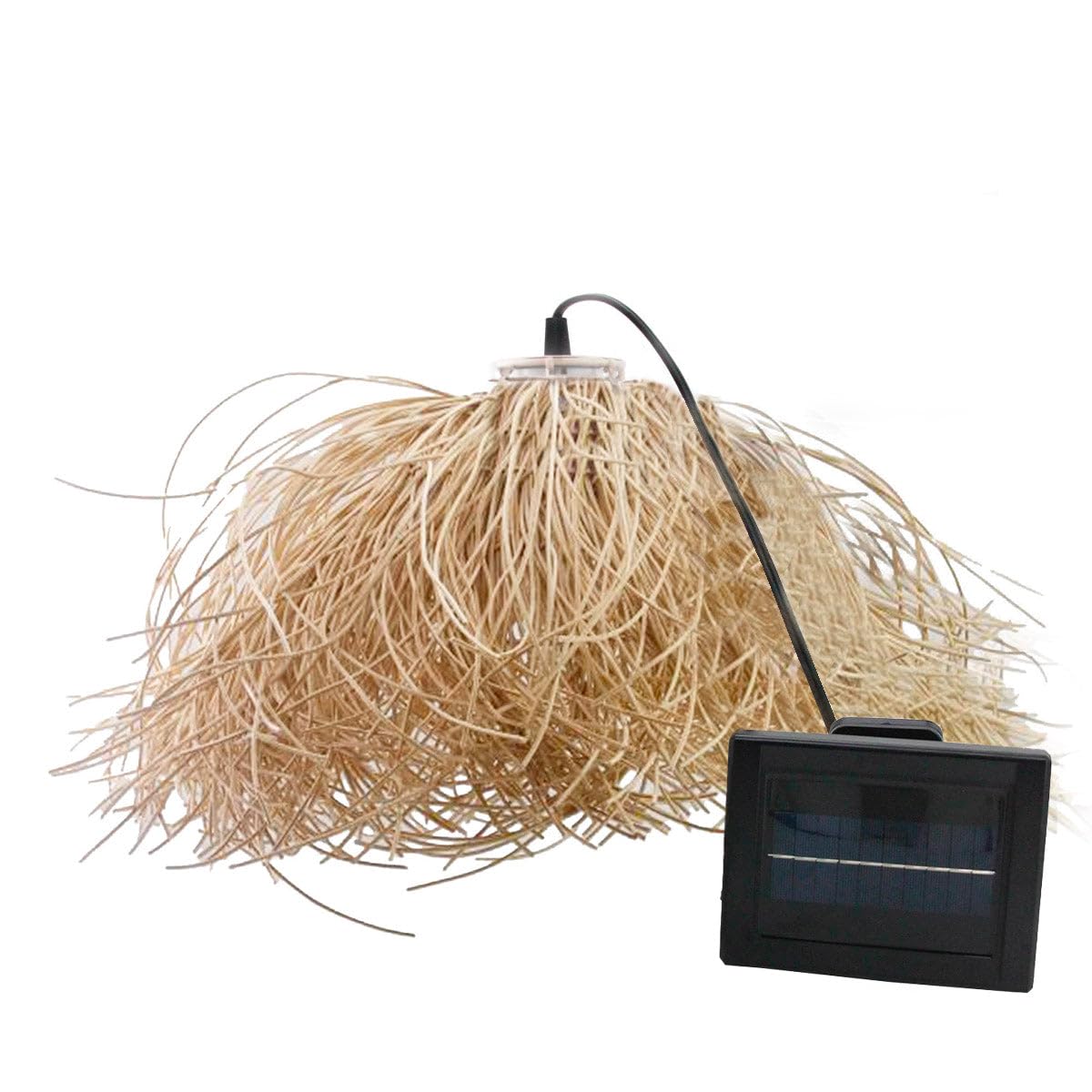 Frou Frou Lampada solare a sospensione in stile bohémien, in vimini intrecciato, LED bianco caldo, altezza 30 cm