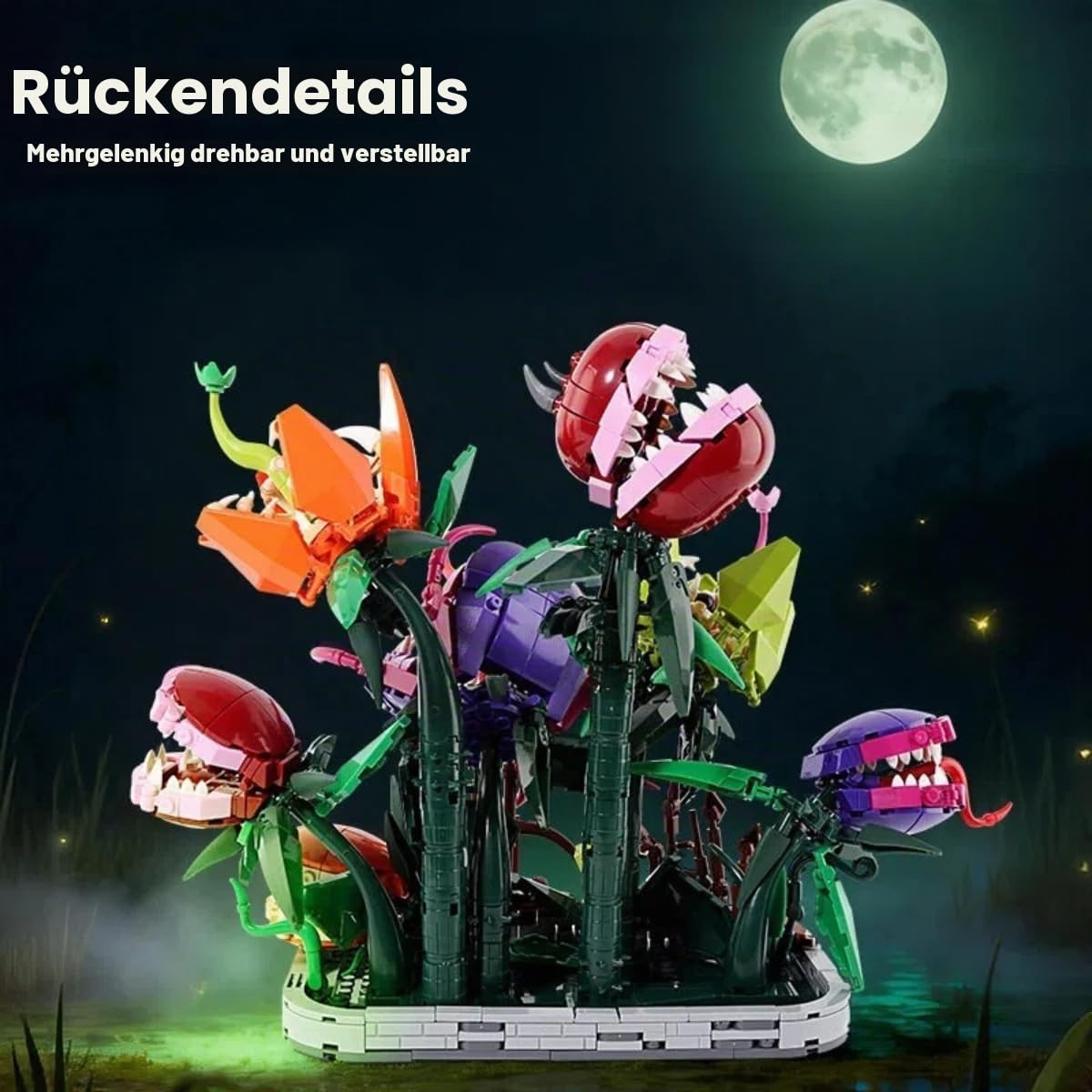 Fleischfressende Blume als Topfpflanze Bausteine Bausatz, 1266 Teile | Horror Blumen Modellbausatz, Gelenkige Kannibalenblume mit Topf Baustein Set, Kreative Botanik Dekoration