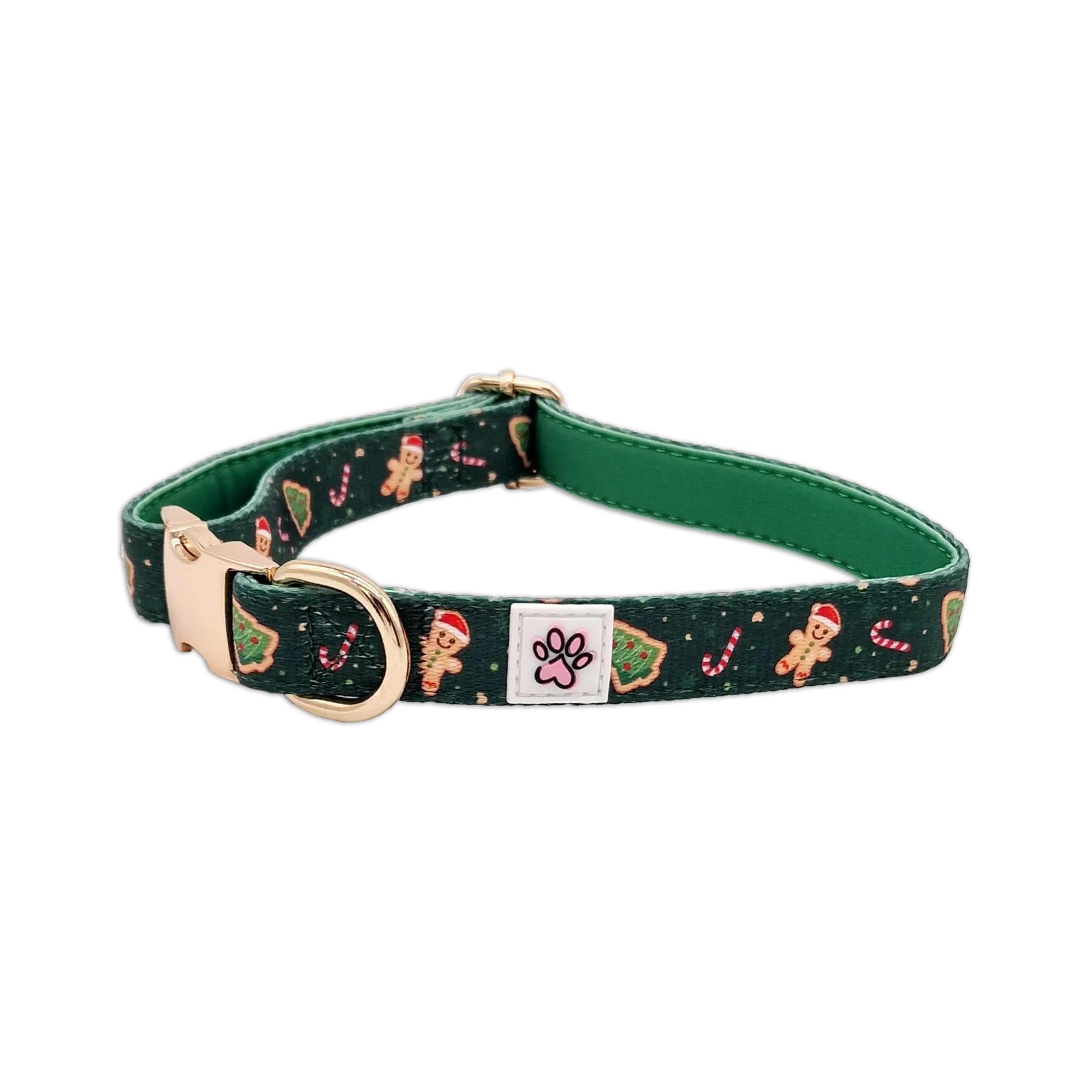 Collier chien Noël vert Gingerbread L réglable et confortable pour grand chien