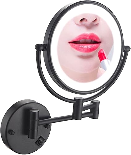 BAOFI Espejo de maquillaje de pared de 8 pulgadas con luces, espejo de maquillaje iluminado para baño 360 giratorio, espejos de tocador extensibles