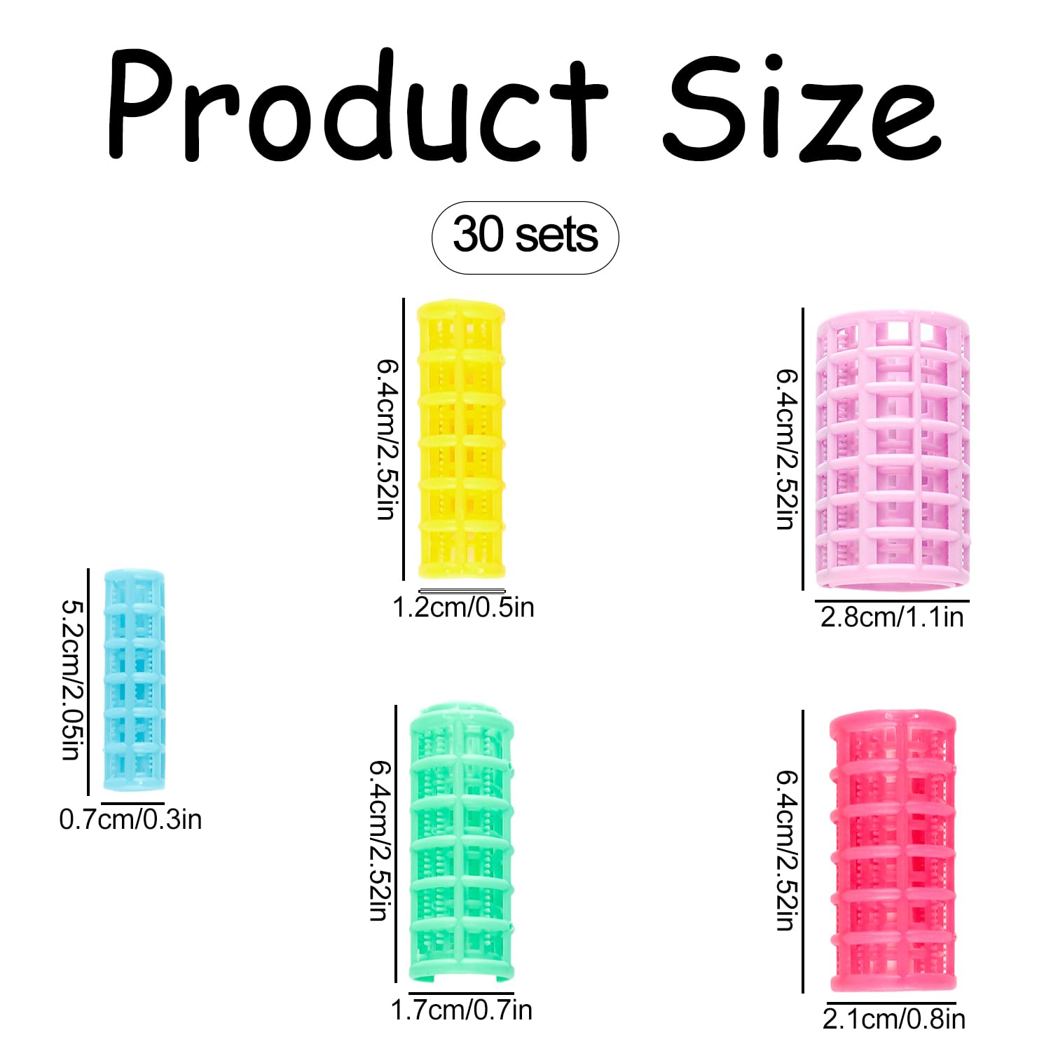 Bojueshaw 30pcs Self Grip Plastic Hair Rollers, 5 Sizes, No Heat, Snap On, Multi-colored, Curly Hair, Rods - Image 2