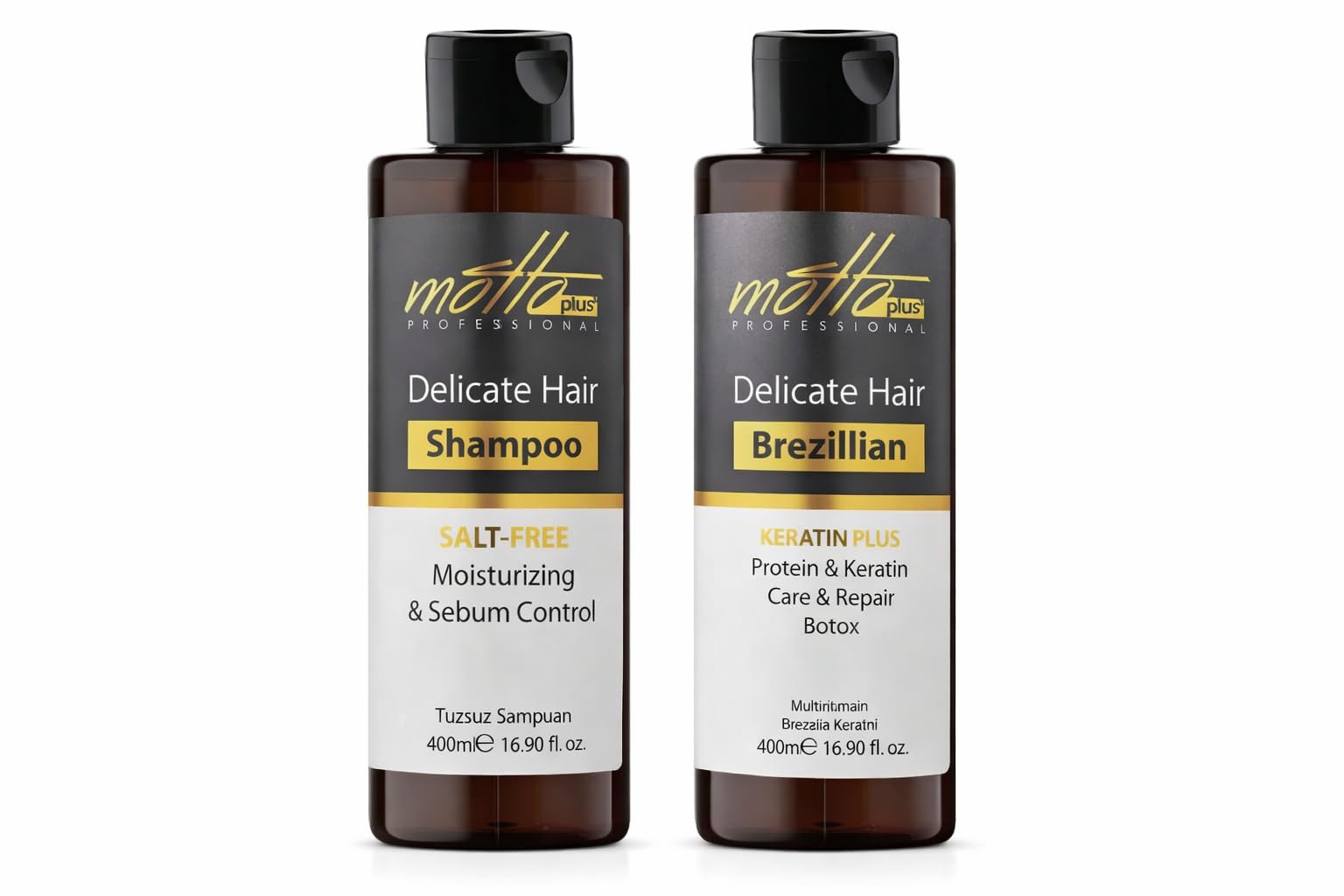 Motto Plus Professional Haarpflege Set 2er Pack – Glättendes Shampoo & Pflegeformel für Geschmeidiges Haar – Für Alle Haartypen – 2 x 400 ml