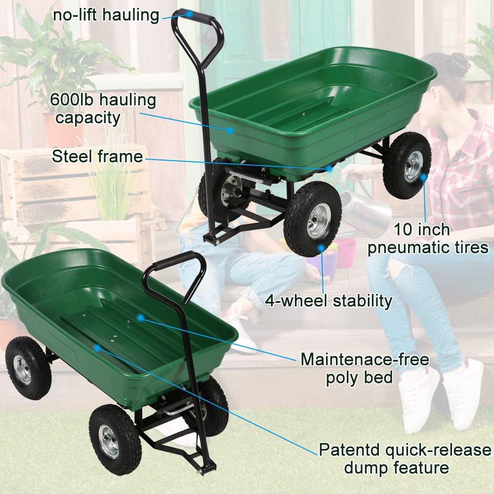Dkeli Redeo Garden Cart Heavy Duty Utility Lawn Yard Dump Cart Wagon
