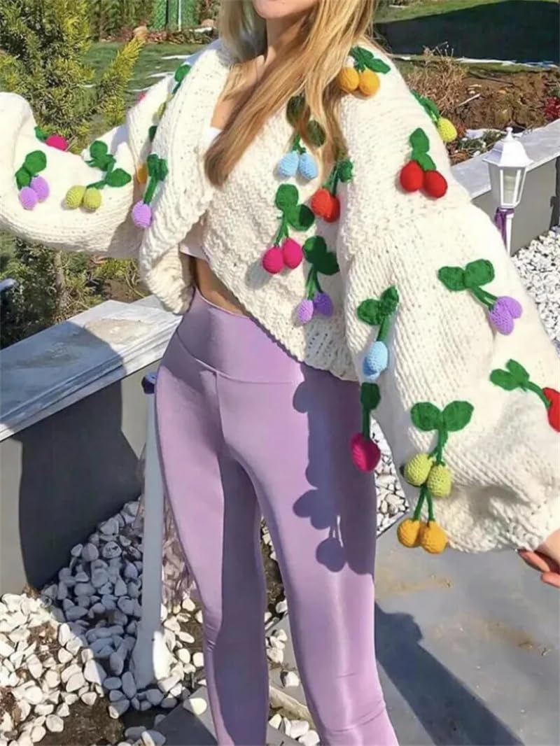 Damski sweter z dekoltem w serek, z długim rękawem, dziergany sweter retro, ręcznie robiony sweter szydełkowy vintage