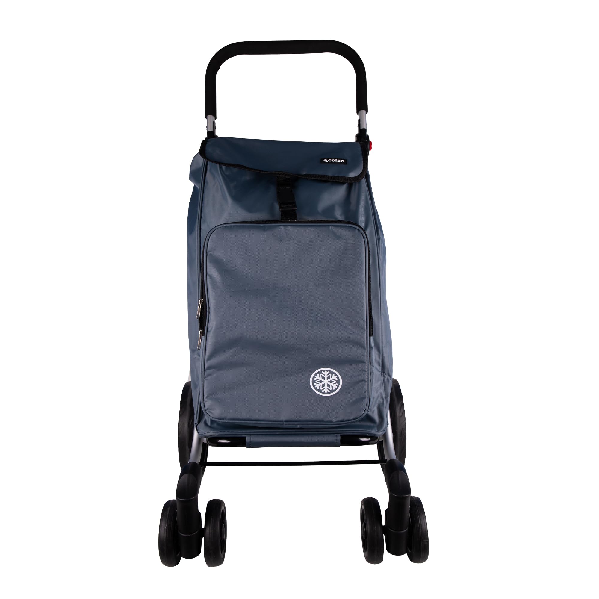 Cofan Carro de compra plegable con 6 ruedas | Material: aluminio | Bolsa de 53 litros | Bolsillo para congelados | Naranja y negro/Gris (Gris, 53 Litros)