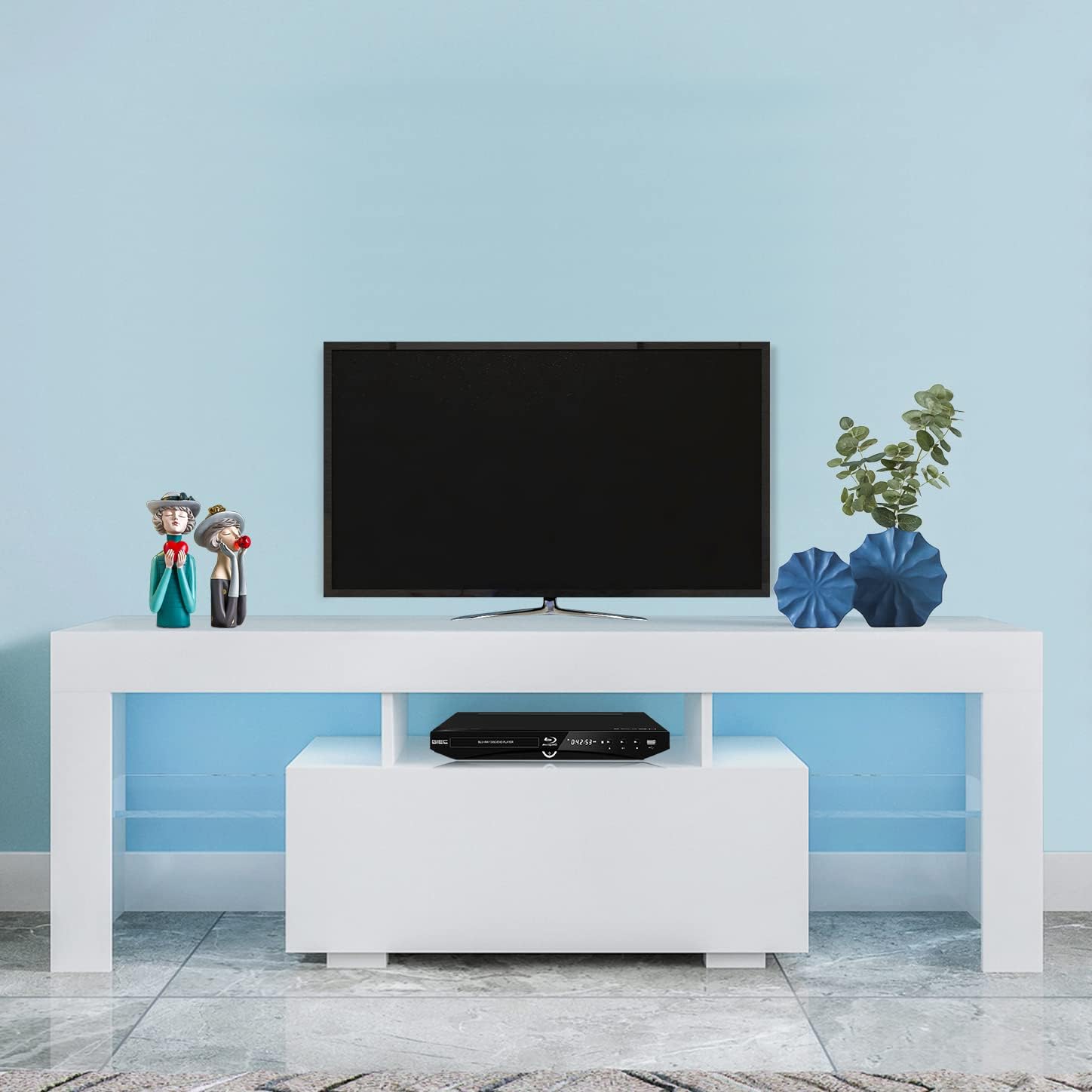 Hangoo White TV Stand for 60 Inch TV Entertainment Center Stand LED TV Stand with Drawer and Storage for TV Console Cabinet Media Cable Box Gaming 60 inch TV Stands for Bedroom Living 51*14*18 inch