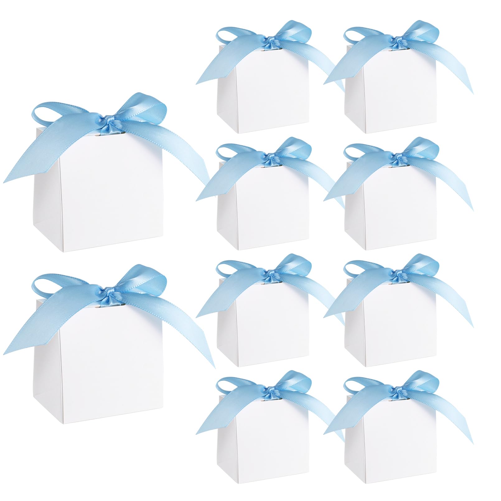 48 Pack White Favour Boxes Mini Gift Bag Party Gift Boxes for Wedding Baby Shower(Blue Ribbons)