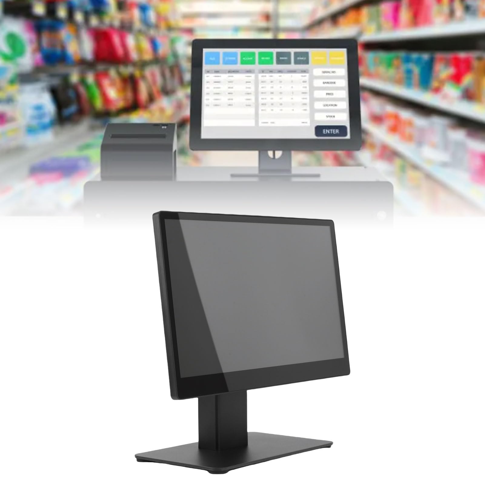 15.6-calowy Ekran Dotykowy Kasa Detaliczna POS Komercyjna z FHD i Wieloma Portami dla Restauracji Sklepów Kawiarni Barów Wtyczka UE