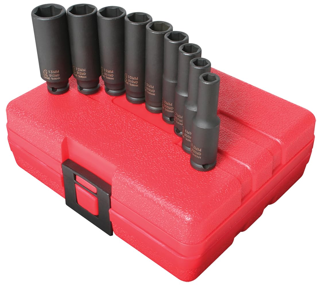 Sunex 1812 9 Piece 1/4-Inch Drive Deep Metric Socket Impact Set