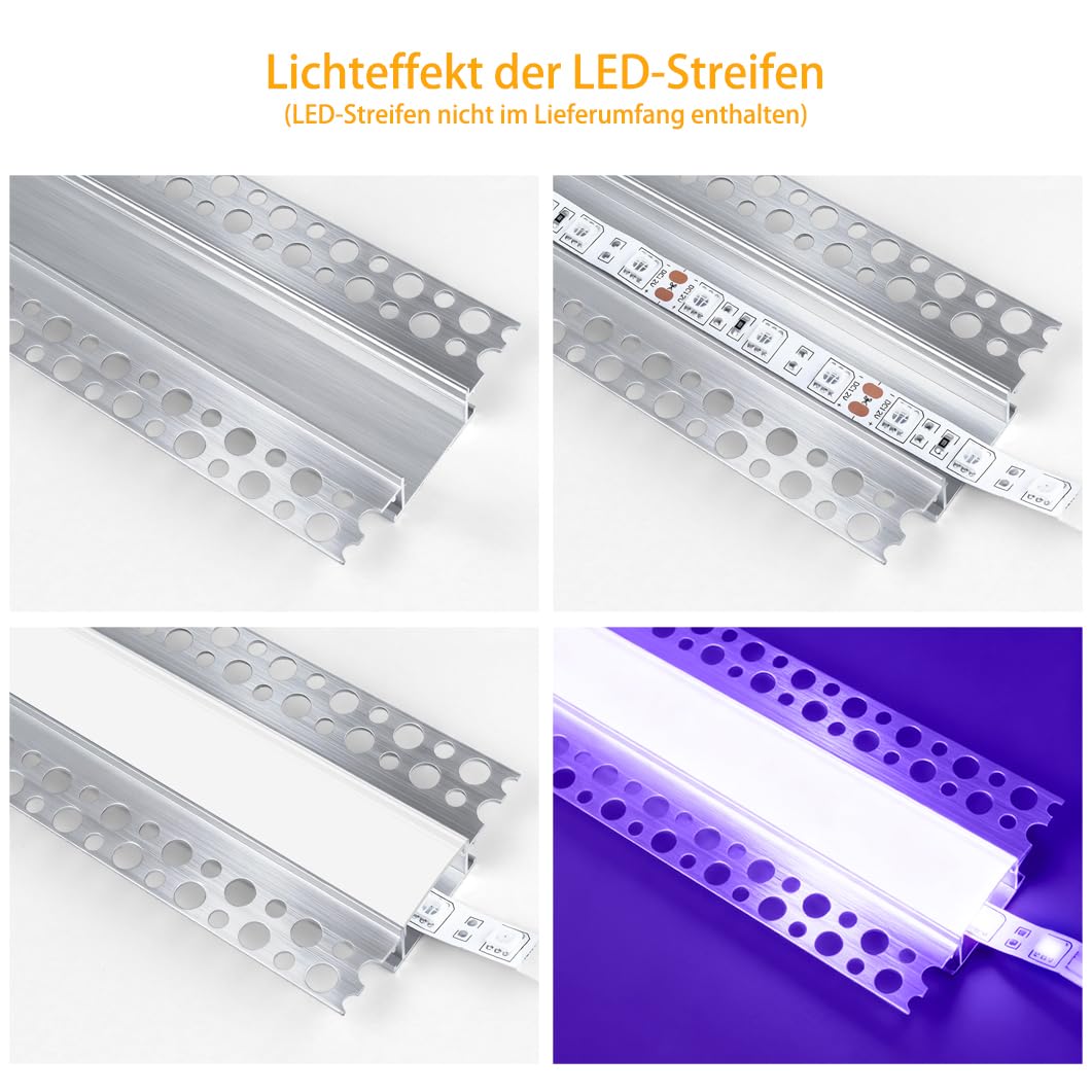LEDLightsWorld Putz Aluminium LED Profil für 20mm LED Streifen, 4er Set 3,3 ft/1 m mit Milchiger Abdeckung, Trimless Putzkanal Trockenbauprofi für Decke und Wand