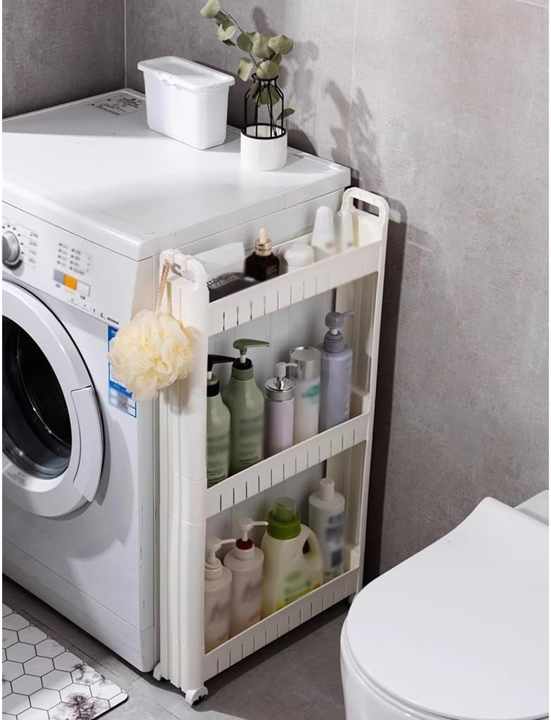 3 Tier Slim Rolling Storage Cart Floor Small Cabinet Bathroom Organizer Kitchen Storage Shelf, Laundry Room Organization Narrow Shelf Side Storage Cabinet for Small Space (Color : 6.1in)