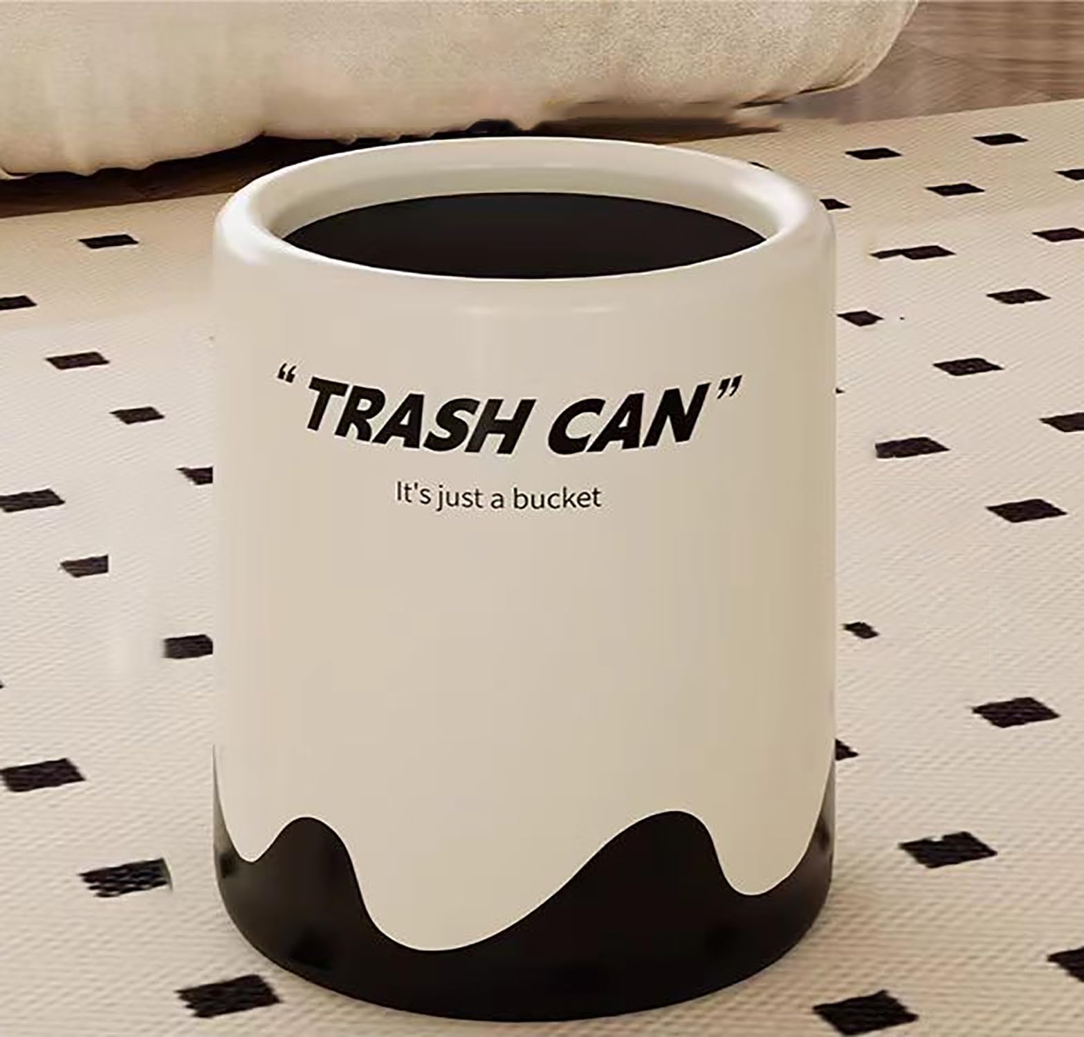 House of Quirk Stylish Open Lid Trash Can Large Capacity 8-Litre Plastic Kitchen Garbage and Recycling Bin, Waste Organizer Container (Cream Flow)