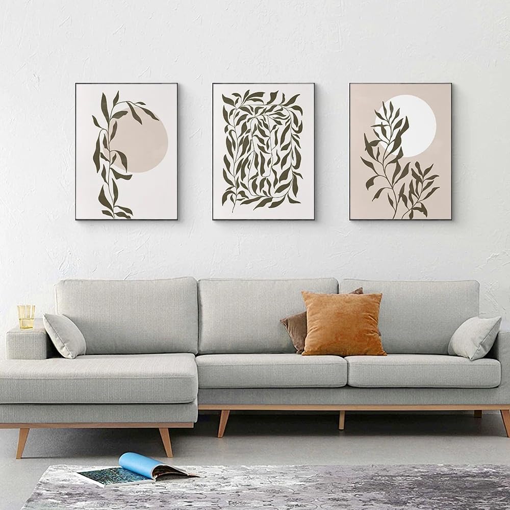 Wuhbcz Green/Beige Canvas Paints-Modern Minimalist Sun Poster Botanical Canvas Painting Abstract Gallery Art Print Wall Picture For Living Room Home Decor-60 * 80Cm/3Pcs (No Frame)