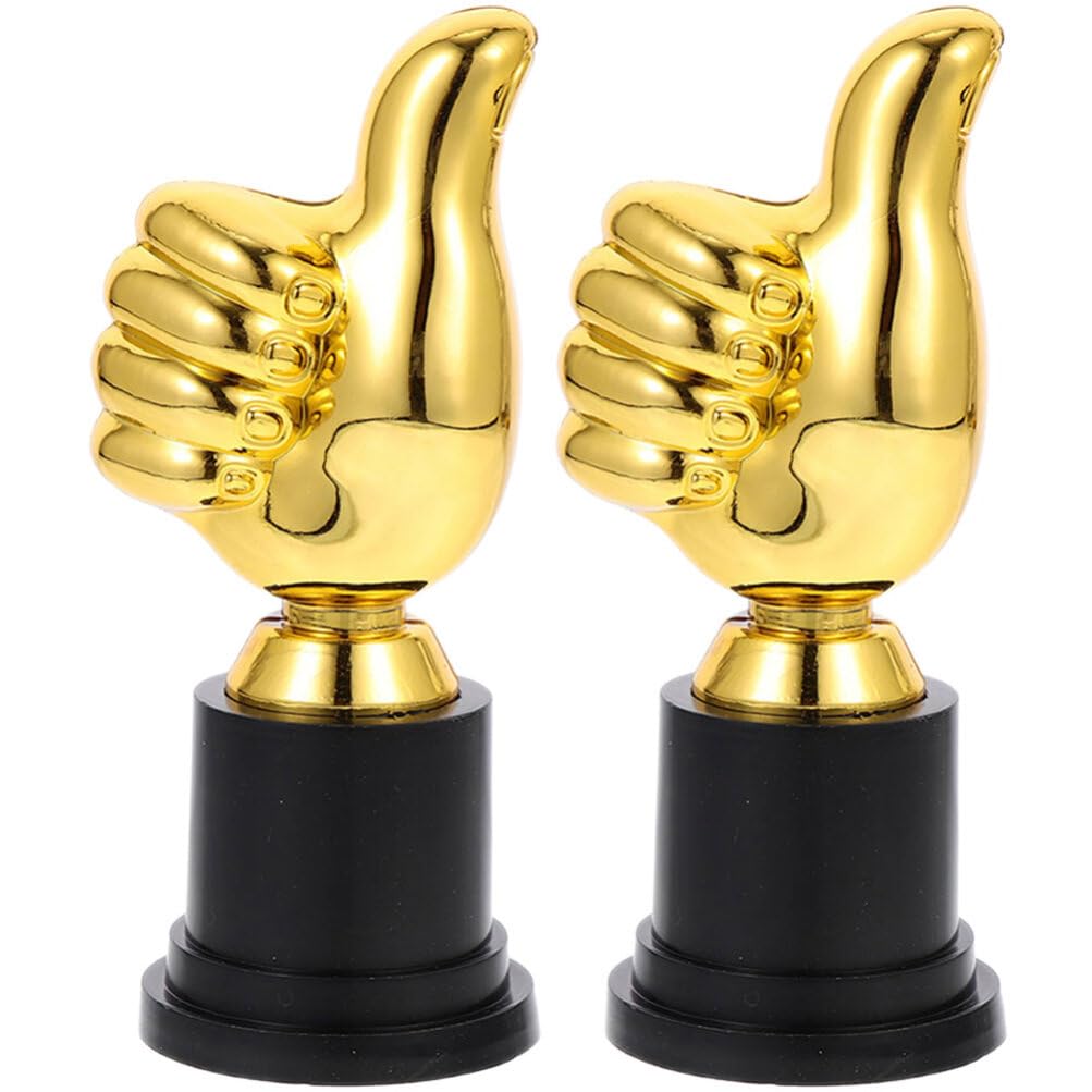 Kisangel 2pcs Thumbs UP Trophy Award, Plastic Awesome Trophy Models Mini Golden Cups for Child Sports Party Reward Competition