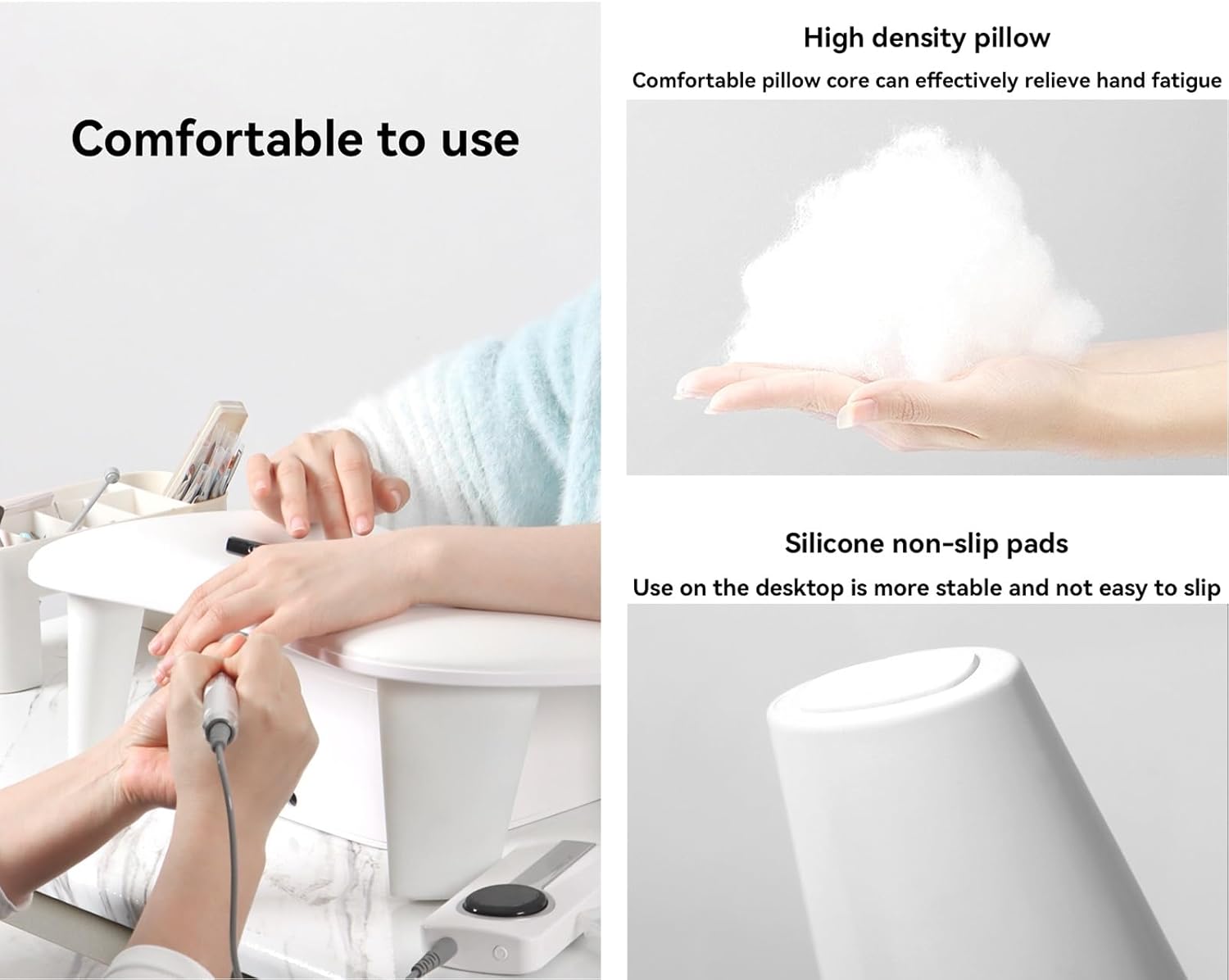 Arm Rest for Nails Tech, Nail Tech Hand Rest - U-Shaped Manicure Arm Cushion, Large Microfiber PU Leather Pillow for Acrylic Nail Technicians(White)