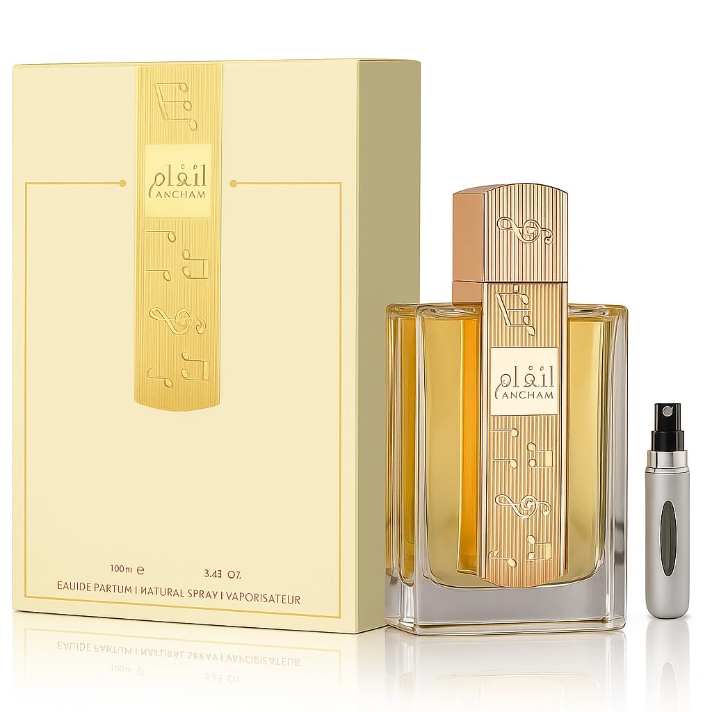 Angham Perfume Árabe Original – Eau de Parfum Oriental 100ml + Atomizador 5ml Recargable | Fragancia de Mandarina, Pimienta Rosa y Vainilla de Larga Duración.