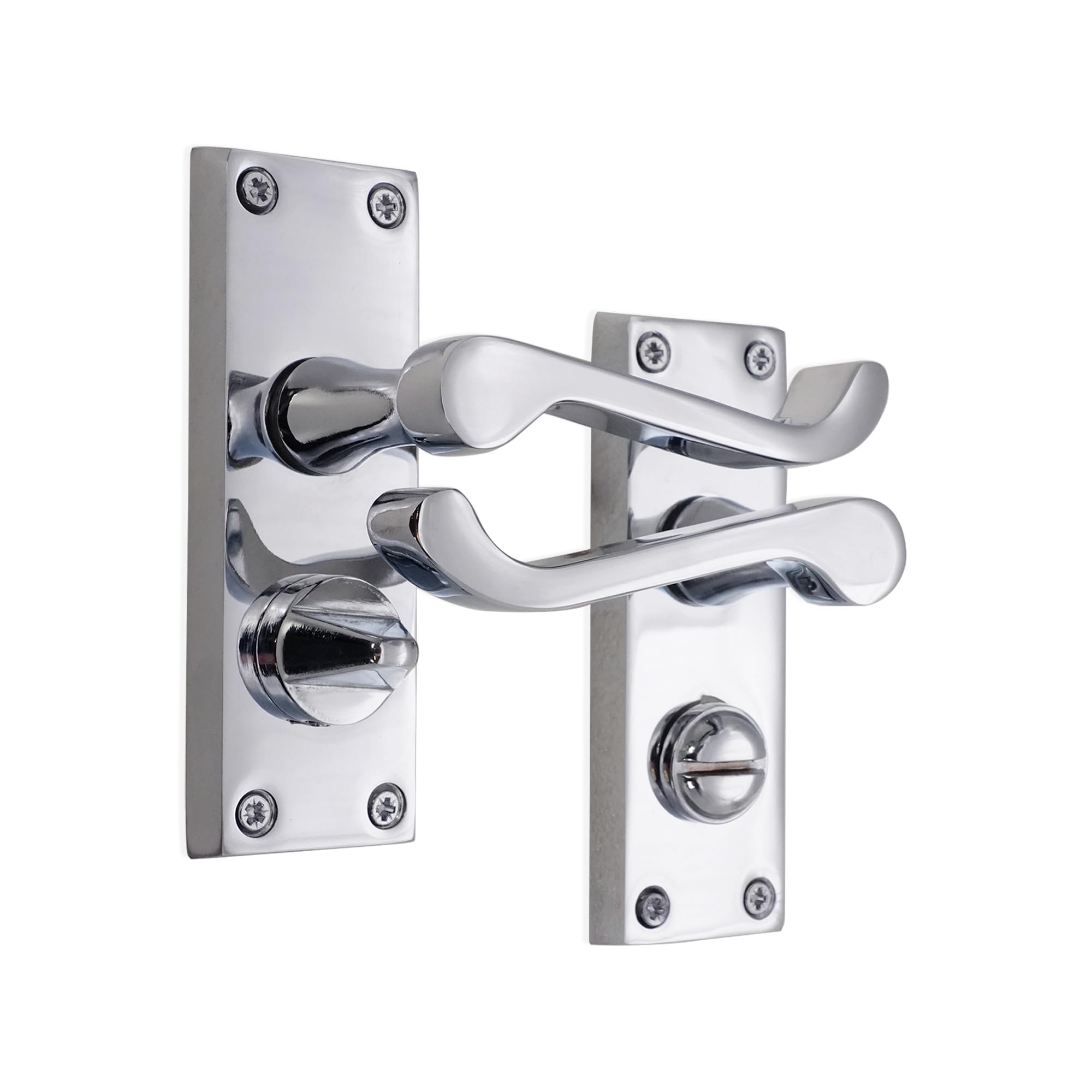 Infinity Decor Victorian Scroll Lever Latch Lock Bath WC Privacy Door Handle Chrome/Brass/Satin, Suitable for All Types of Internal Doors (Polished Chrome, Privacy Handle)