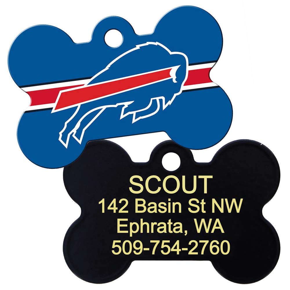 GoTags Personalized Buffalo Bills Dog Tag, Brass Metal Bone Shape Pet ID Tag Engraved with Name and Custom Text, Every NFL Football Team Pet Apparel (