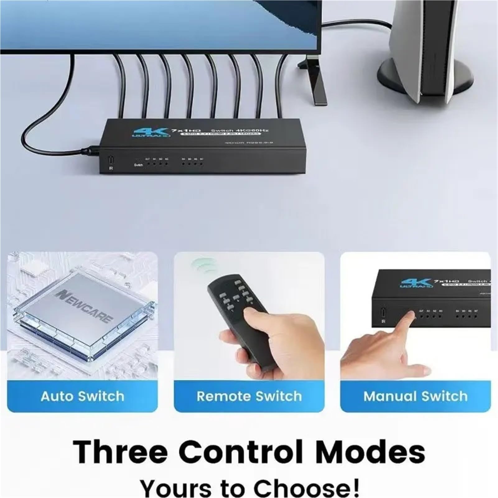 Switch HDMI 2.0 a 7 porte 4K@60Hz con telecomando IR, convertitore e video, ingressi 1 uscita, supporto HDR HDCP