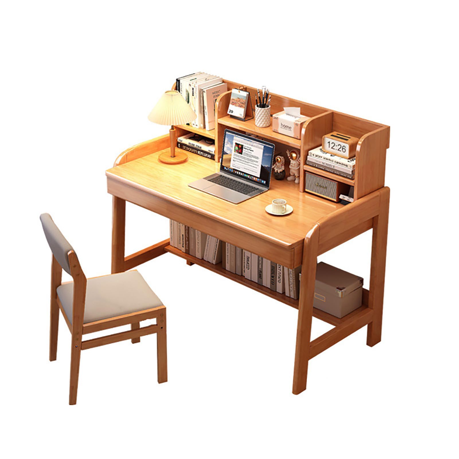 Bureau d'ordinateur en bois massif avec huche et étagères pour ch