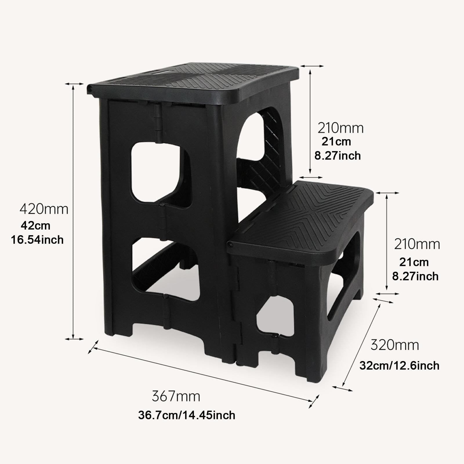 Taburete/escalera Plegable de Dos Peldaños Fabricado en Material PP Resistente con Función Plegable Que Ahorra Espacio para Cocina, Baño Domést